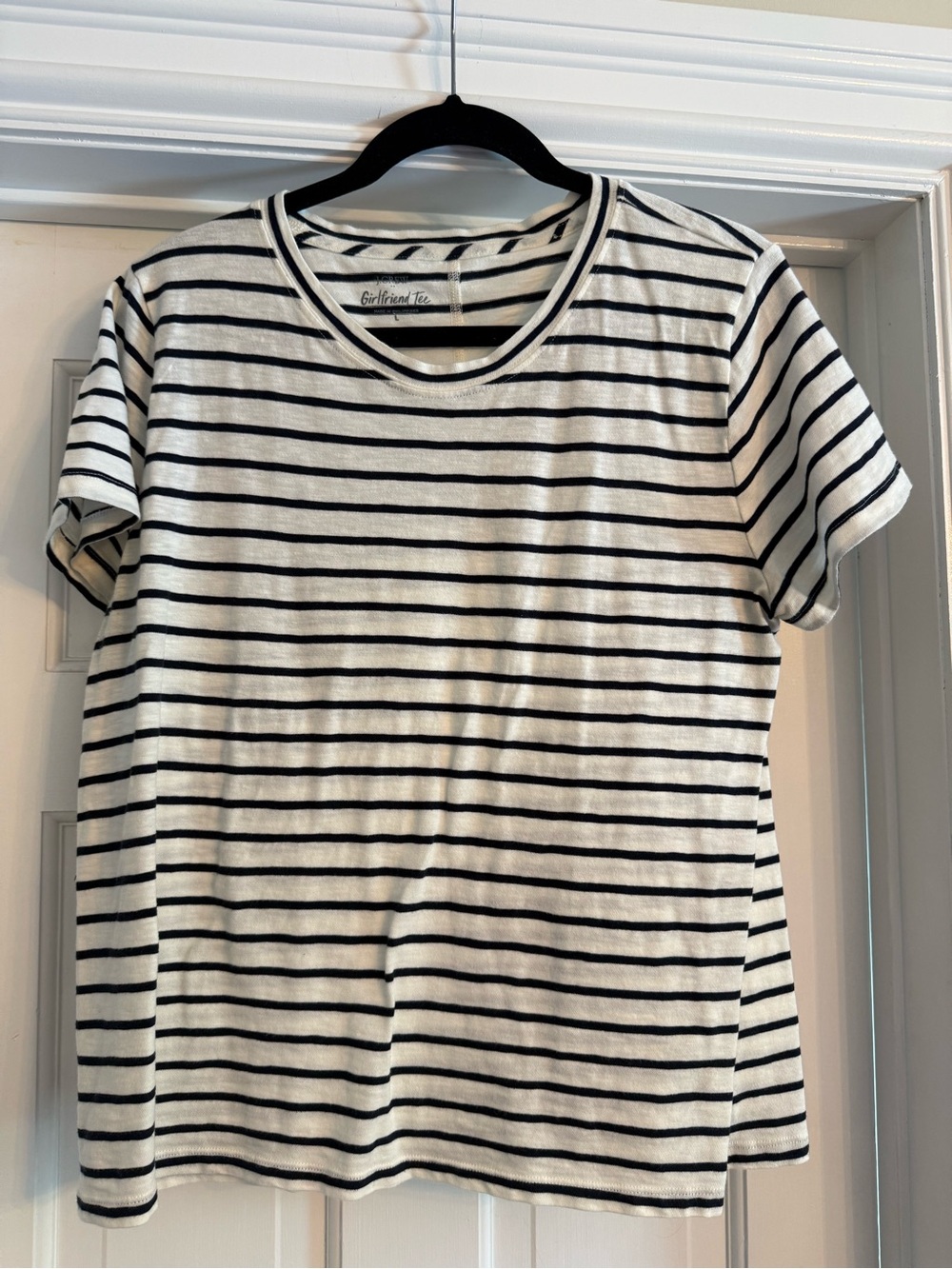 Striped Crewneck Tee in White and Dark Navy